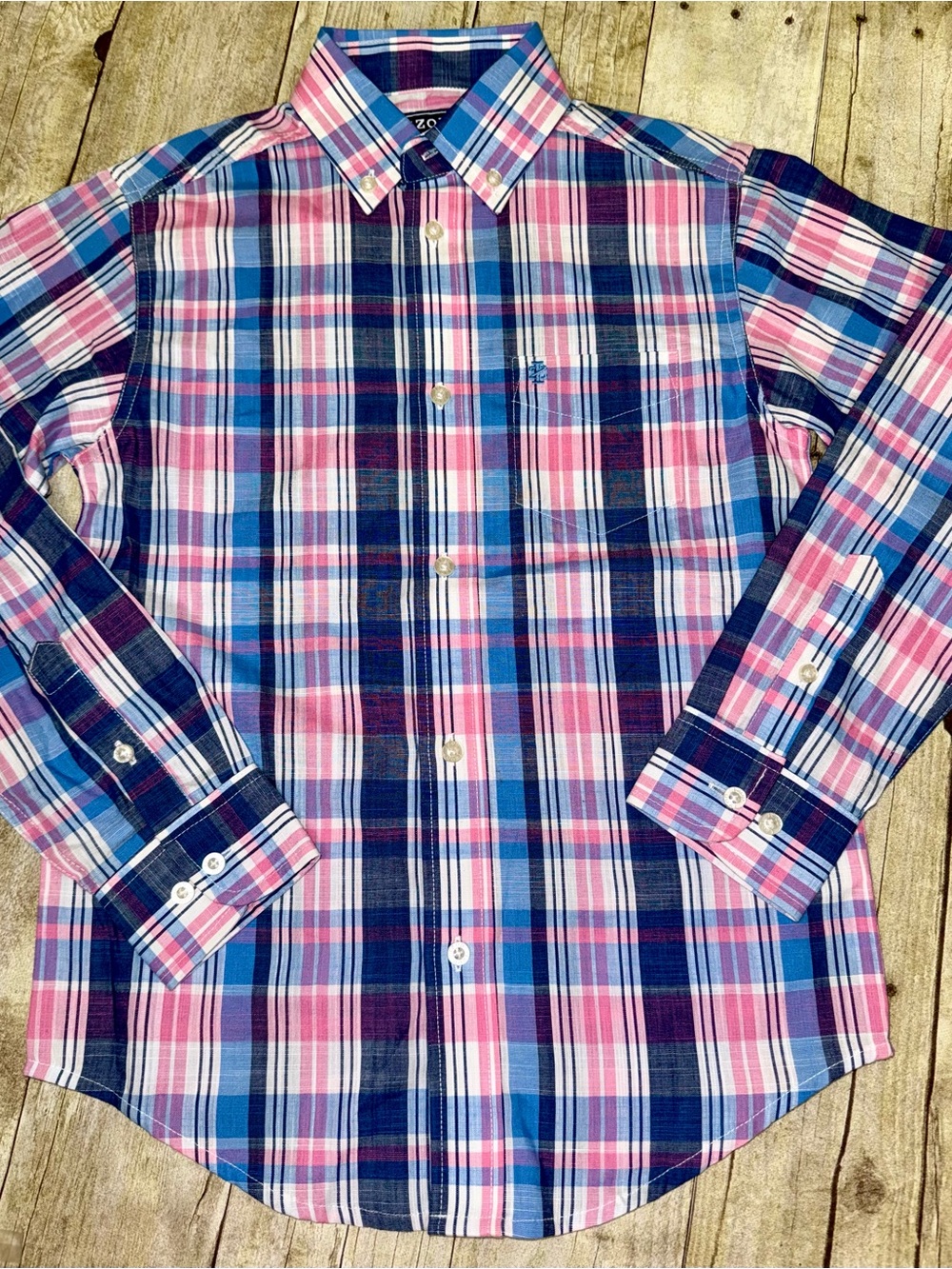 Izod Blue & Pink Plaid Long-Sleeve Button-Down Shirt
